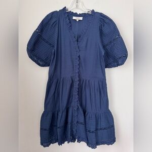 Navy Blue Tiered Button-Front Dress